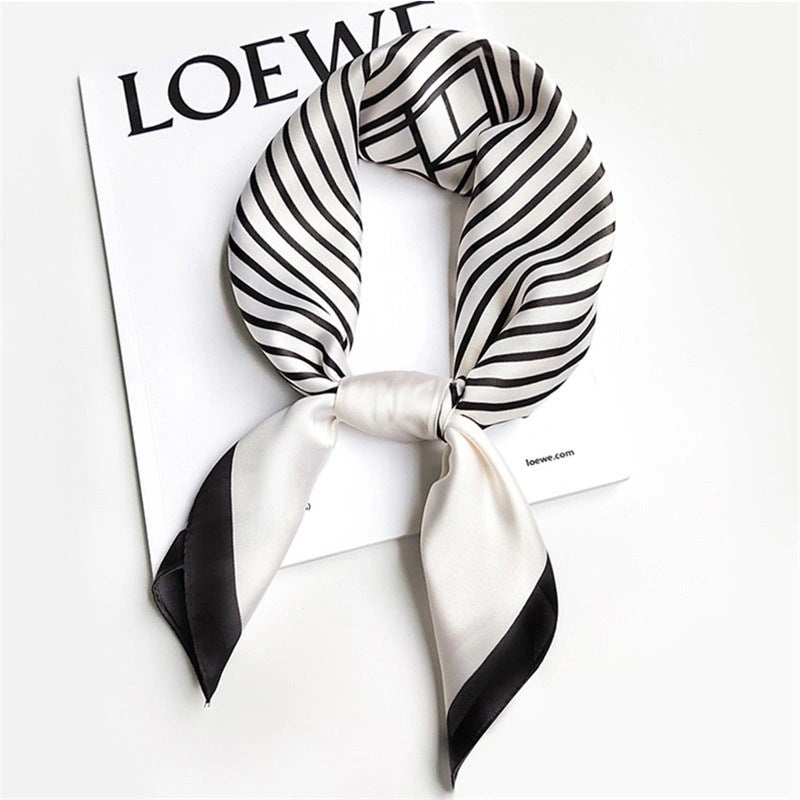 Eastern Aura Monochrome Stripe Silk-Feel Square Scarf — product detail image 22