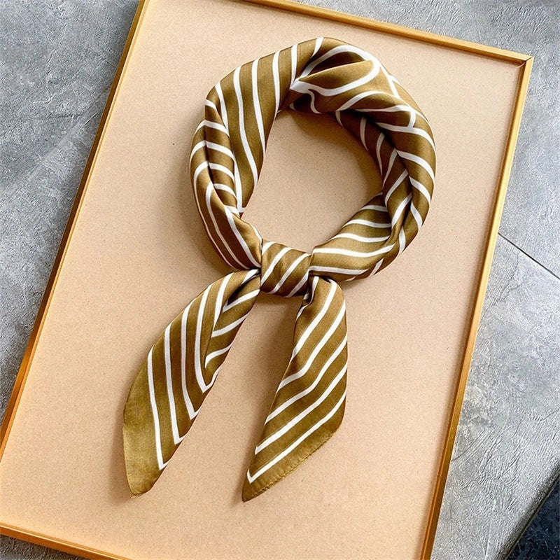 Eastern Aura Monochrome Stripe Silk-Feel Square Scarf — product detail image 23