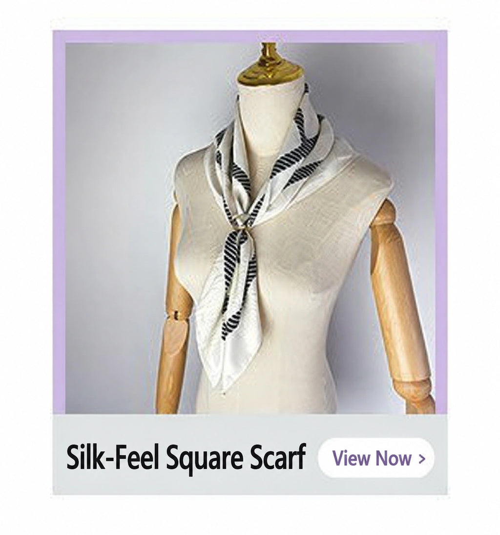 Eastern Aura Monochrome Stripe Silk-Feel Square Scarf — product detail image 26