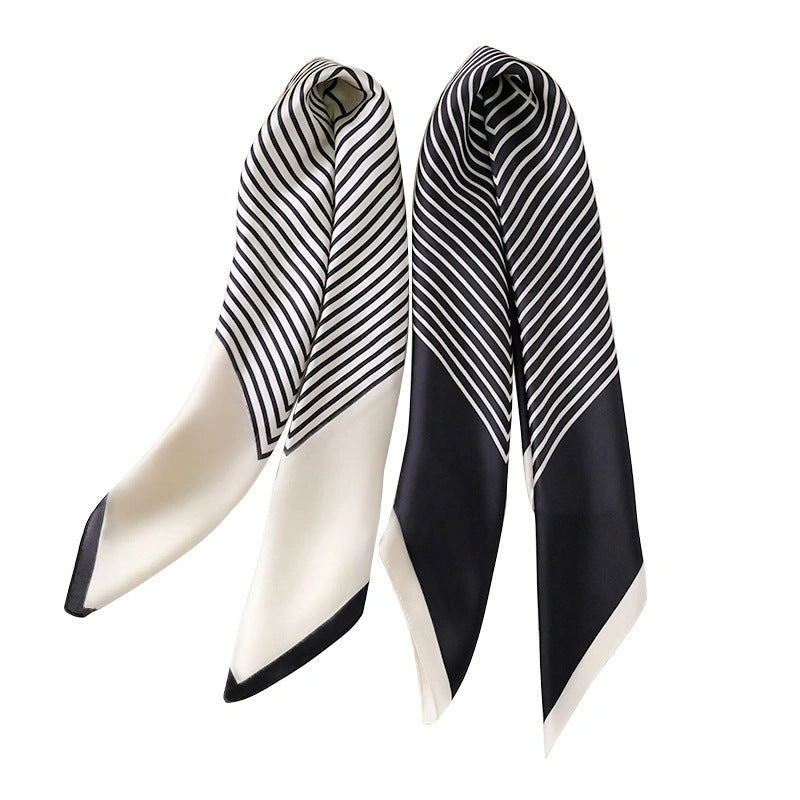 Eastern Aura Monochrome Stripe Silk-Feel Square Scarf — product detail image 33