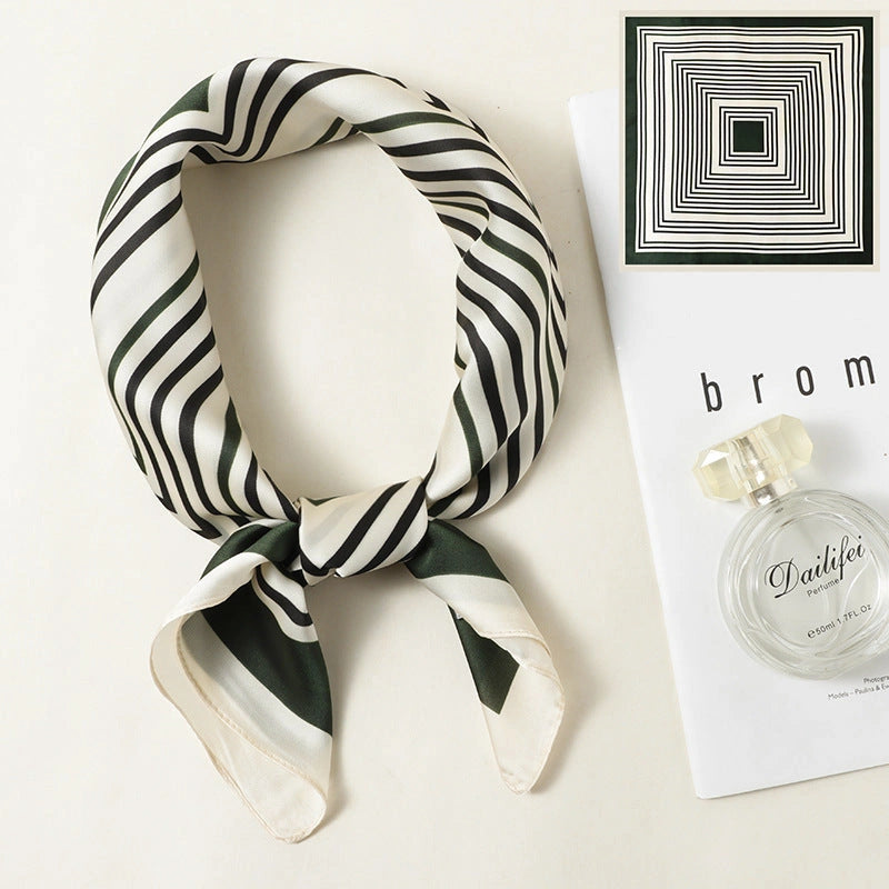 Eastern Aura Monochrome Stripe Silk-Feel Square Scarf — product detail image 36
