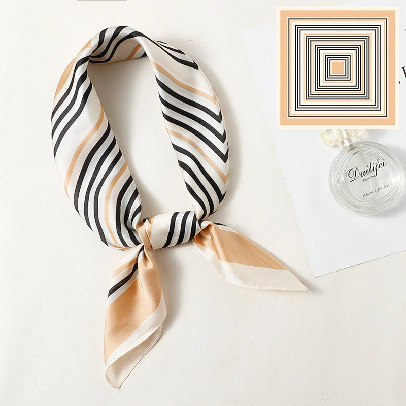 Eastern Aura Monochrome Stripe Silk-Feel Square Scarf — product detail image 37