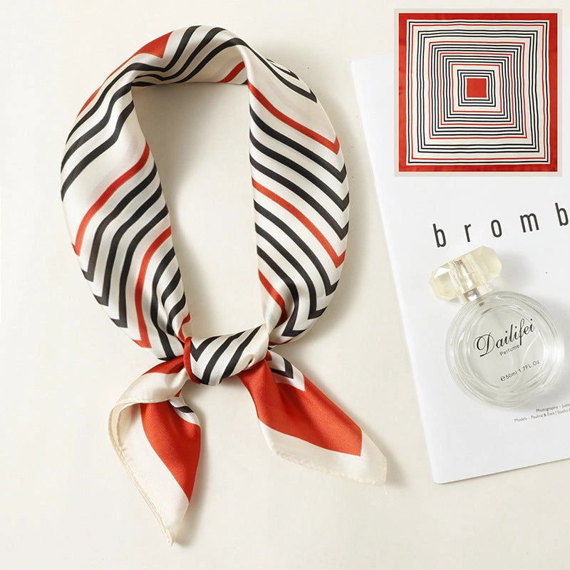 Eastern Aura Monochrome Stripe Silk-Feel Square Scarf — product detail image 42
