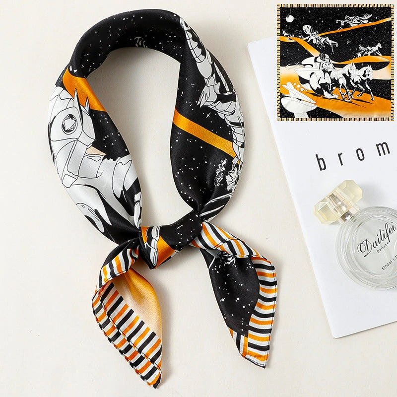 Eastern Aura Monochrome Stripe Silk-Feel Square Scarf — product detail image 43