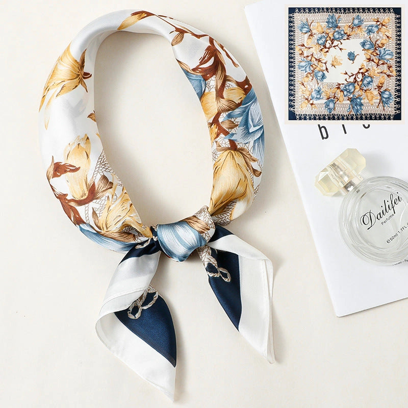 Eastern Aura Monochrome Stripe Silk-Feel Square Scarf — product detail image 44