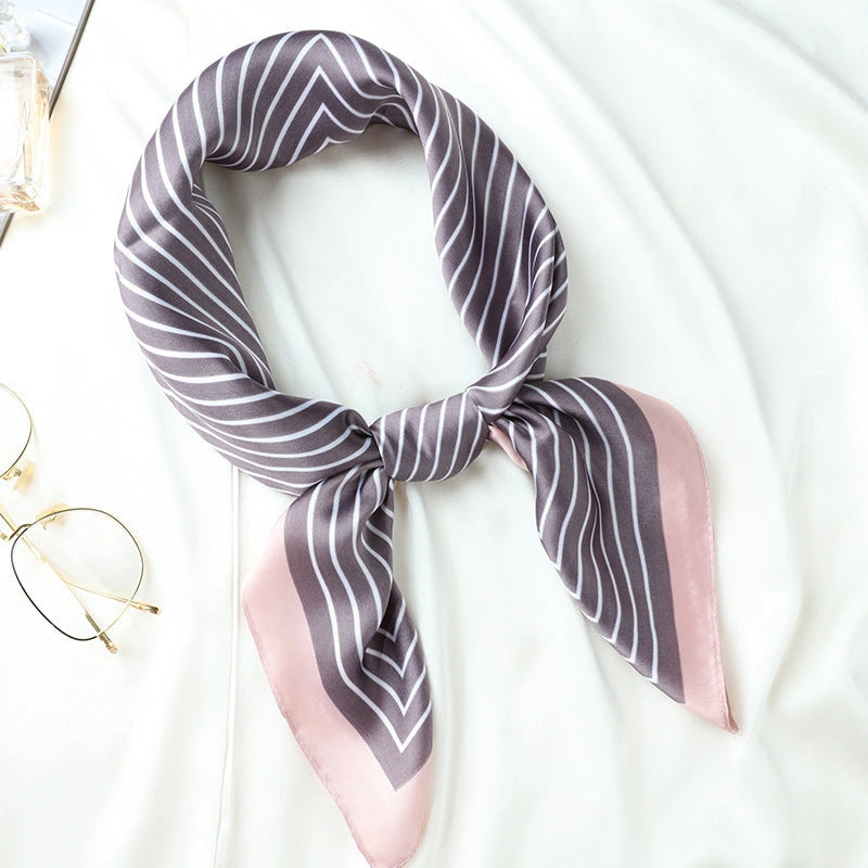 Eastern Aura Monochrome Stripe Silk-Feel Square Scarf — product detail image 46