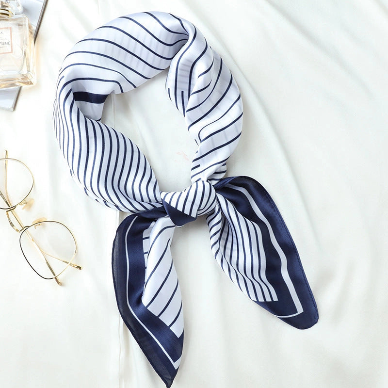 Eastern Aura Monochrome Stripe Silk-Feel Square Scarf — product detail image 47