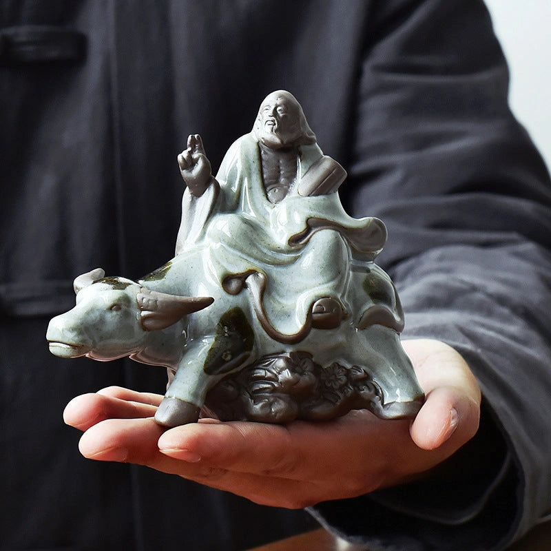 Laozi on Ox Ceramic Sculpture - Eastern Aura detail image 2