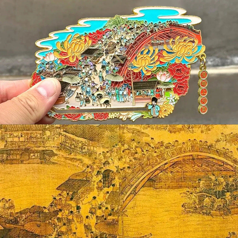 Riverside Scene at Qingming Festival Enamel Art Magnet - Eastern Aura detail image 2