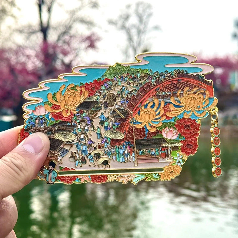 Riverside Scene at Qingming Festival Enamel Art Magnet - Eastern Aura product image 4