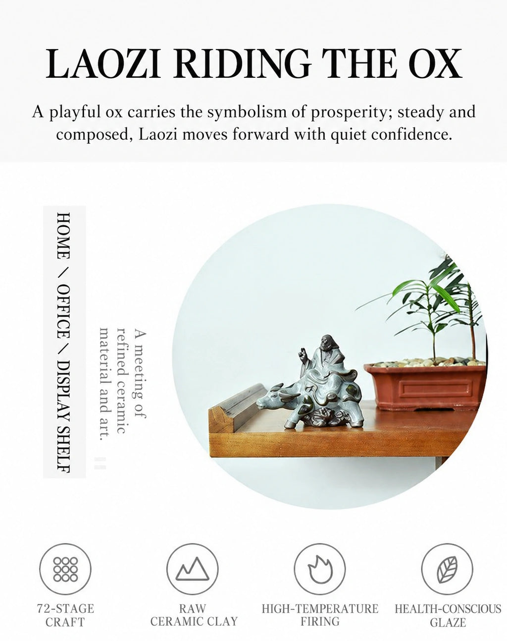 Laozi on Ox Ceramic Sculpture - Eastern Aura product image 8